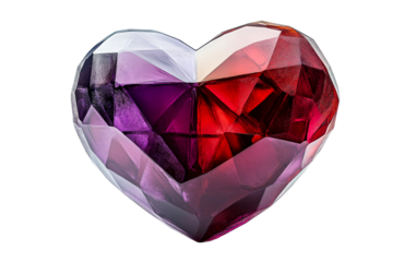 Heart shaped crystal, multicolored facets on black, cut out transparent
