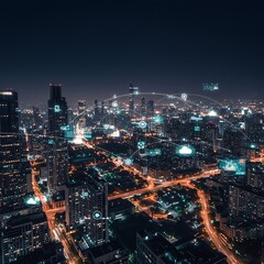 Fototapeta premium Night City's Digital Embrace: A Connected Metropolis