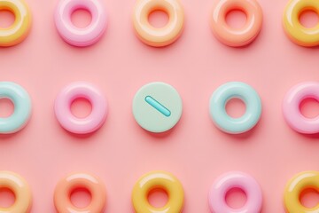 Fototapeta premium Pastel Donuts and a Single Mint Pill: Playful Minimalist Design