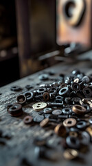 Intricacies of Machinery: A Textural Exploration of Timeworn Screws and Bolts in an Industrial Setting