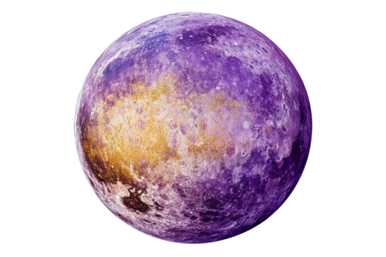 Textured sphere with purple and golden hues, cut out transparent