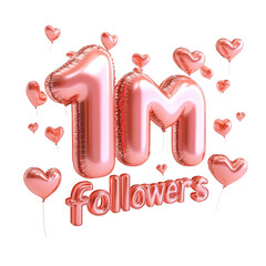 One million followers celebration with balloons isolated on transparent background