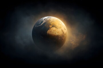 Golden Earth Glowing in Space Dark Nebula Cosmic Background Planet