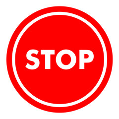 illustration of stop sign on red circle background.
