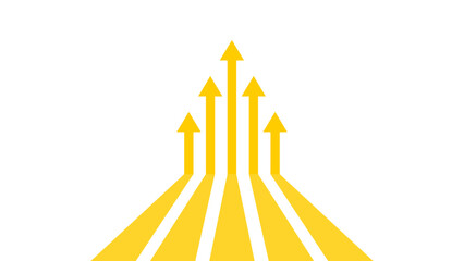 Multiple yellow arrows pointing upward in a triangular or pyramidal shape, representing growth, success, business competition, and the race for leadership.