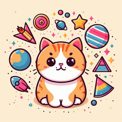 Cute cat illustration with frame