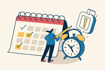 Woman Planning Schedule With Calendar And Alarm Clock Illustration For Time Management