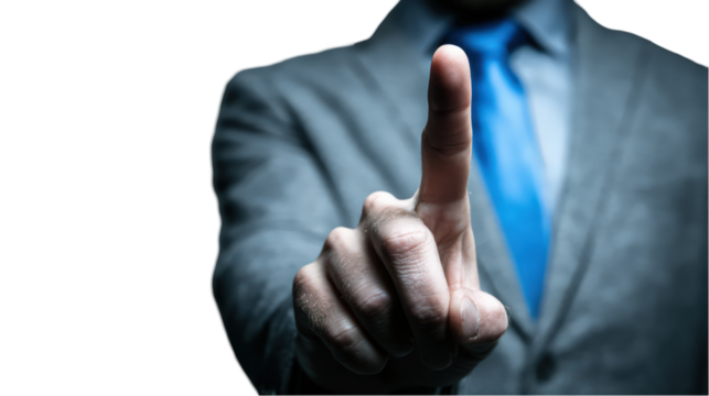 Close up of a businessman hand pointing finger up modern business concept success technology future innovation digital on transparent background tie