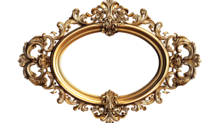 Ornate gilded frame, baroque style, luxurious element, cut out transparent