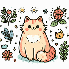 Cute cat illustration with frame