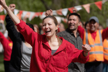Naklejka premium vibrant may day celebration scene showcasing workers joyfully participating in festivities