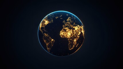 Cool Map: Illuminated Planet Earth Map with Global Continents on Black Concept Background