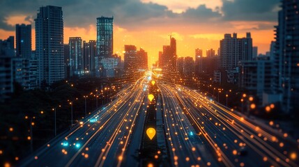 Fototapeta premium Futuristic Cityscape at Sunset