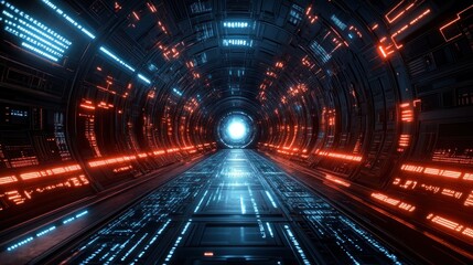 Futuristic Neon Tunnel: A Digital Journey Through Cyberspace
