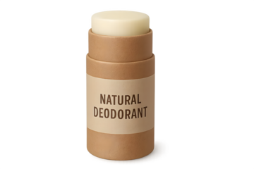A cylindrical container of natural deodorant, featuring a simple label and eco-friendly packaging. Concept Cylindrical Container, Natural Deodorant, Eco-Friendly Packaging, Simple Label Design