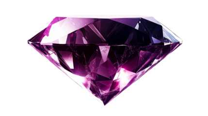 Detailed amethyst gemstone with sharp facets, cut out transparent