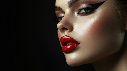 Close-up of a woman with bold makeup and dramatic eyeliner