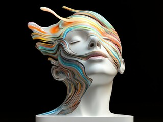 Naklejka premium Serene Multicolored Abstract Bust: A Dreamlike Sculpture