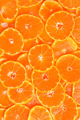 Tangerine pattern. Top view of citrus ripe mandarins. Close up.