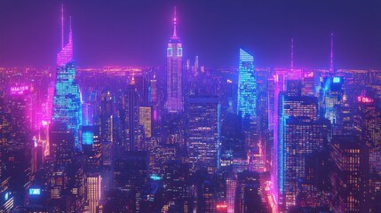 Fototapeta premium Neon Nightscape: A Futuristic Vision of New York City
