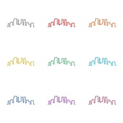 Fototapeta premium City buildings thin line icon isolated on white background. Set icons colorful
