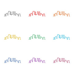 Obraz premium City buildings thin line icon isolated on white background. Set icons colorful