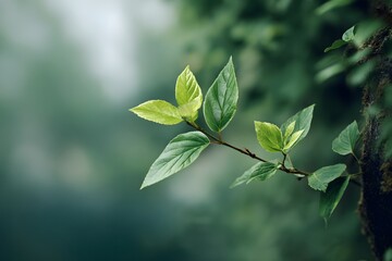 Obraz premium Fresh Green Spring Leaves Branch Nature Photography Botanical Beauty