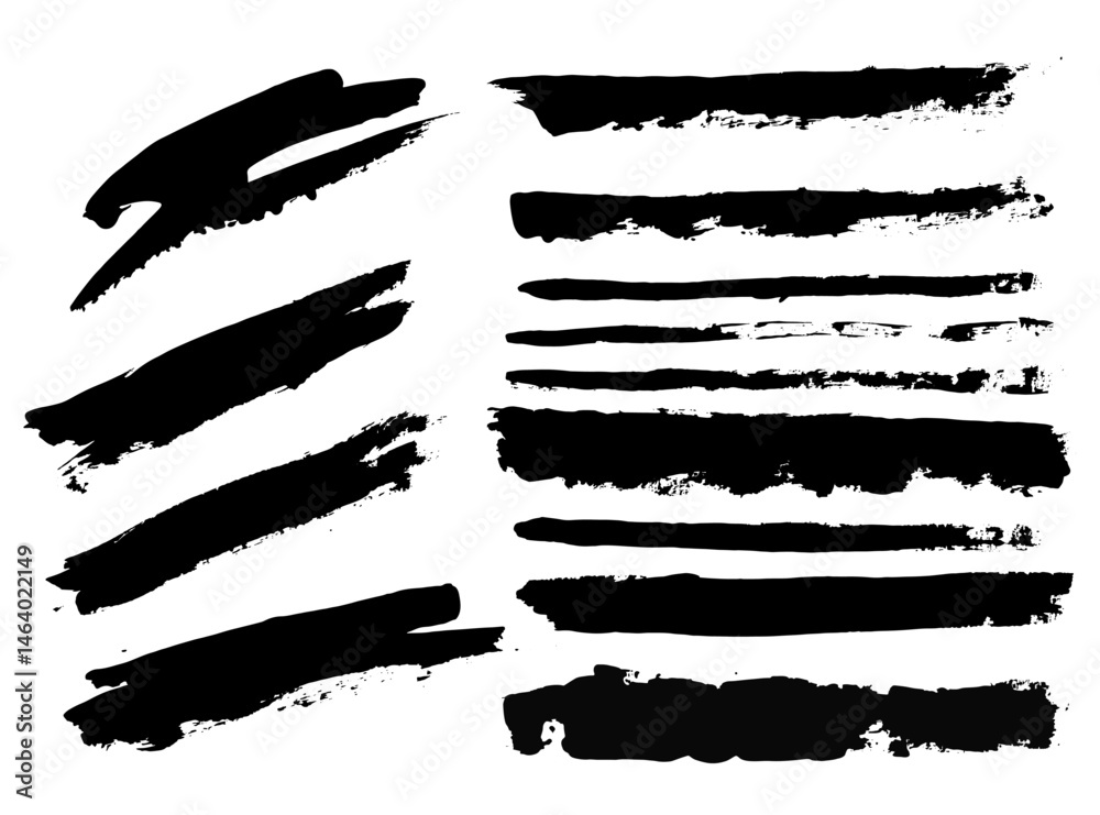 Aufkleber Vector brush stroke textures of long and rectangle shapes. Paint text boxes and paintbrush collection. Grunge banners for authentic design vibe. Painted backgrounds. Wide and thin brush elements