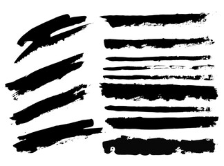 Vector brush stroke textures of long and rectangle shapes. Paint text boxes and paintbrush collection. Grunge banners for authentic design vibe. Painted backgrounds. Wide and thin brush elements