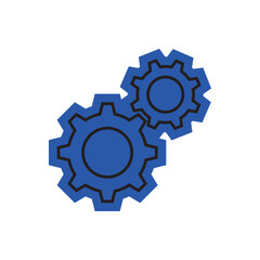 Two outline gears symbol design with blue color. Simple flat vector illustration sticker or element.