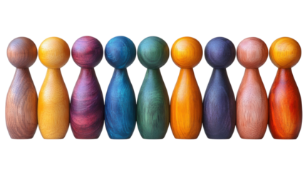 Collection of Wooden Figures in Vibrant Colors 