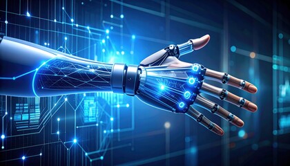 Fototapeta premium Robotic Hand with Blue Light Technology