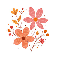 Cute pink and orange abstract floral design element