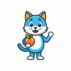 Cartoon cat character holding orange fruit illustration for childrens design