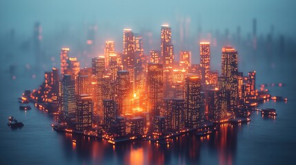 Fototapeta premium A futuristic city built from glowing digital blocks, representing the smart city revolution