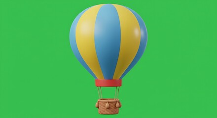 Obraz premium vector cartoon hot air balloon with colorful stripes, centered on isolated green screen background 