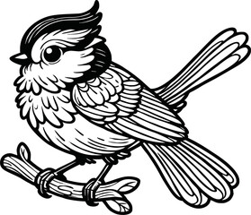 black and white line art vector cartoon bird isolated for coloring page