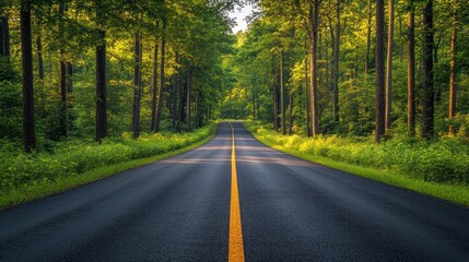 Fototapeta premium Serene Forest Road: A Journey Through Nature's Embrace