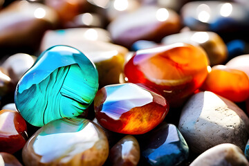 semi precious stones on a blue background