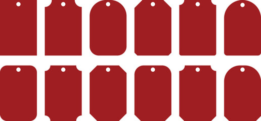 Red sales or price tag vector shape silhouette set, clothing badge shapes geometric tags collection, isolated