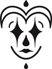 Minimalist Abstract Clown Face with Geometric Shapes in Black and White
