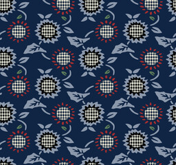 Japanese Sunflower Swirl Branch Vector Seamless Pattern