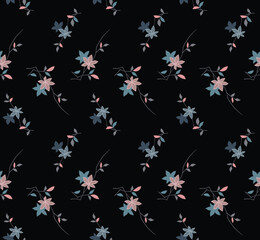 Japanese Romantic Flower Branch Vector Seamless Pattern