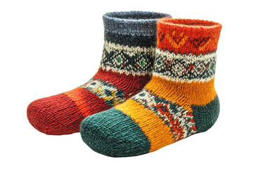 Two knitted wool socks pair