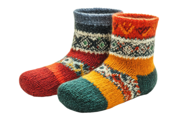 Two knitted wool socks pair