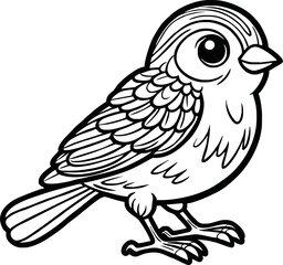 black and white line art vector cartoon bird isolated for coloring page