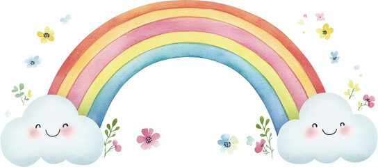 Cute Watercolor Rainbow and Clouds