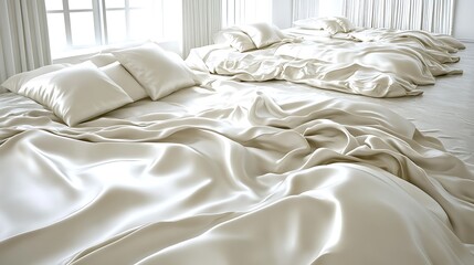 Serene luxury: An abstract view of silk bedding creating a soothing bedroom atmosphere