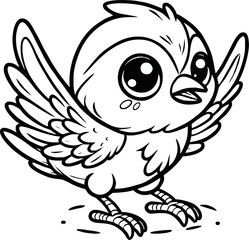 black and white line art vector cartoon bird isolated for coloring page