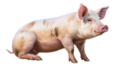 Realistic Pink Pig Standing on Isolated Background